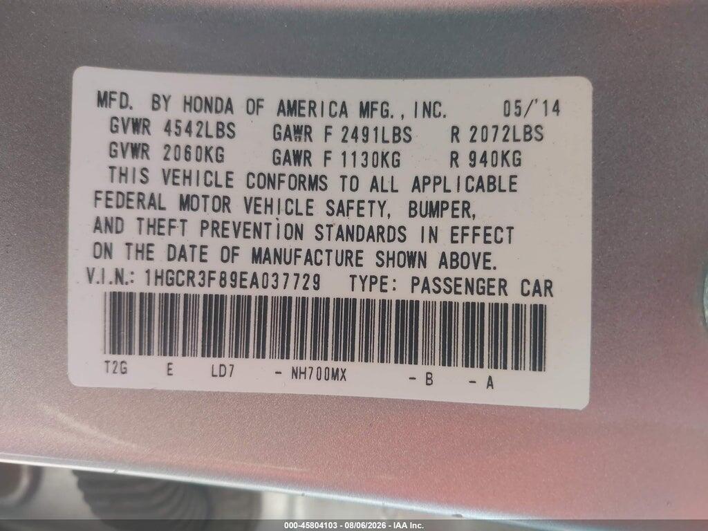1HGCR3F89EA037729 2014 HONDA ACCORD photo no. 9