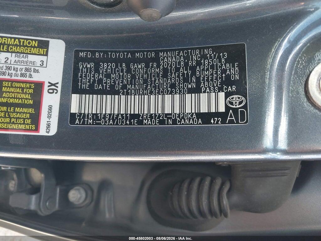 2T1BURHE3EC073930 2014 TOYOTA COROLLA photo no. 9