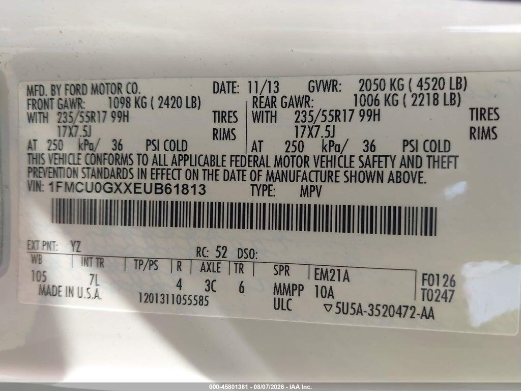 1FMCU0GXXEUB61813 2014 FORD ESCAPE photo no. 9