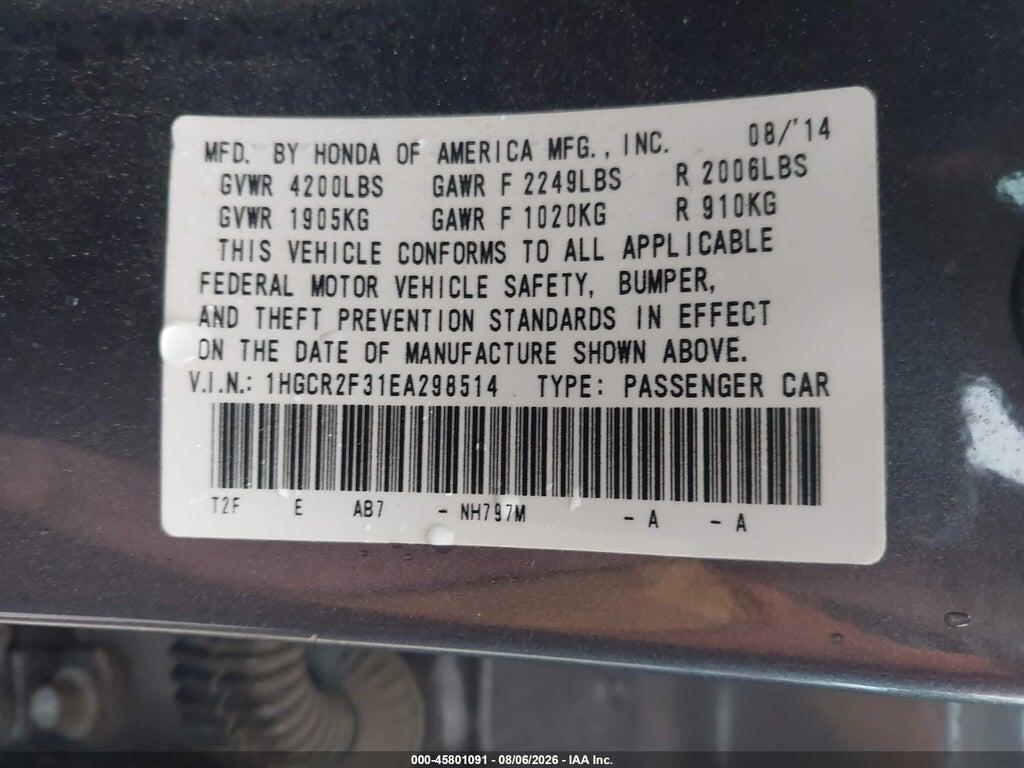 1HGCR2F31EA298514 2014 HONDA ACCORD photo no. 9