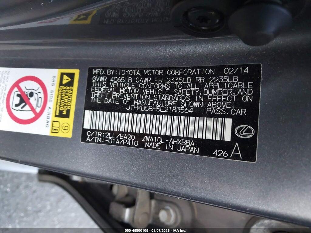 JTHKD5BH5E2183564 2014 LEXUS CT 200H photo no. 9