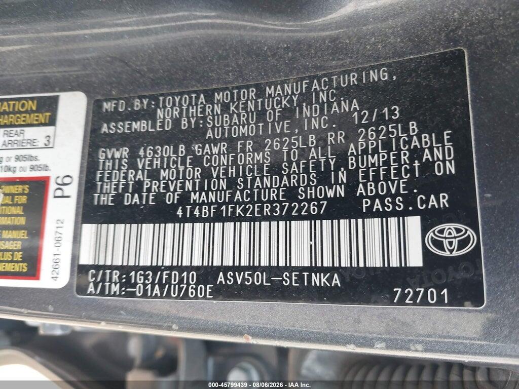 4T4BF1FK2ER372267 2014 TOYOTA CAMRY photo no. 9