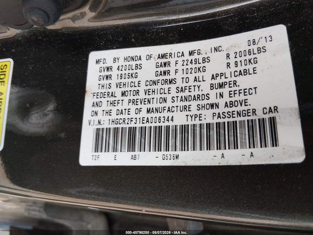 1HGCR2F31EA006344 2014 HONDA ACCORD photo no. 9