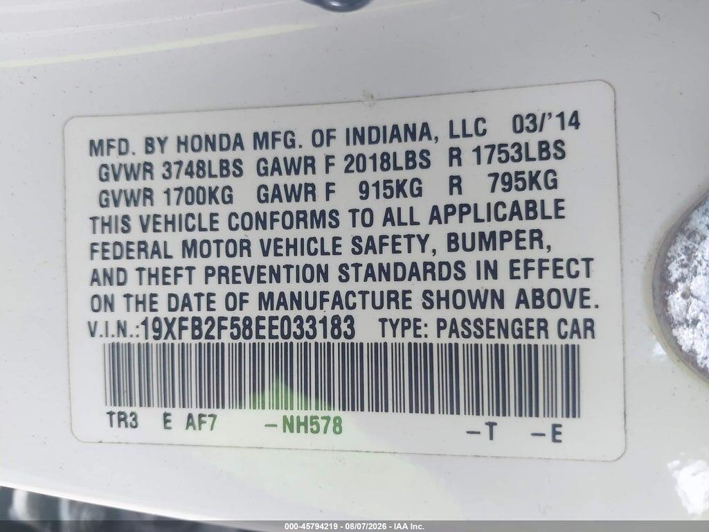 19XFB2F58EE033183 2014 HONDA CIVIC photo no. 9