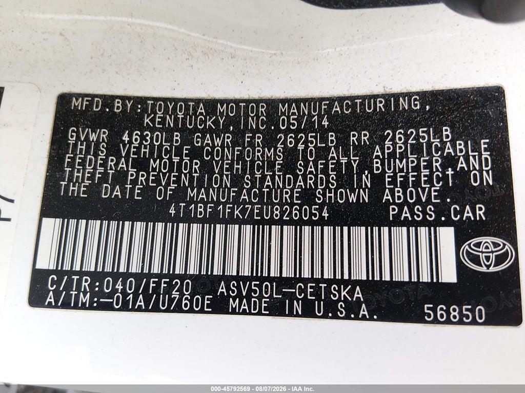 4T1BF1FK7EU826054 2014 TOYOTA CAMRY photo no. 9