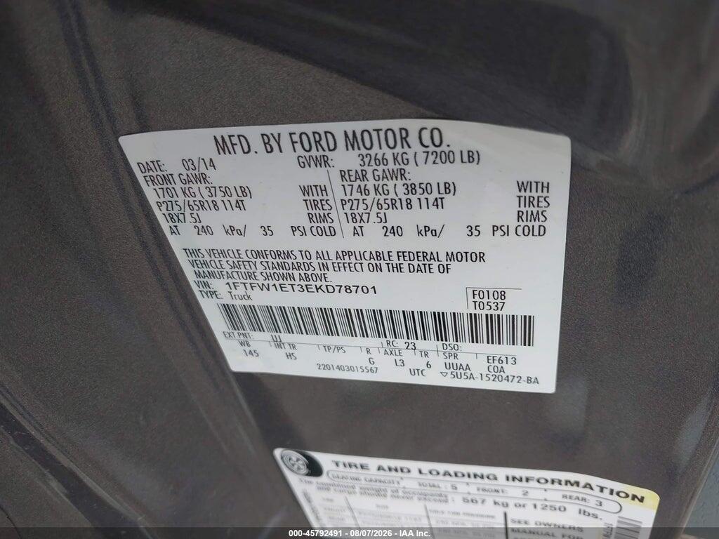 1FTFW1ET3EKD78701 2014 FORD F-150 photo no. 9
