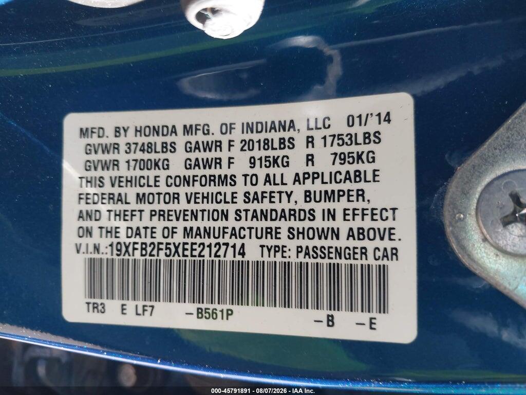 19XFB2F5XEE212714 2014 HONDA CIVIC photo no. 9