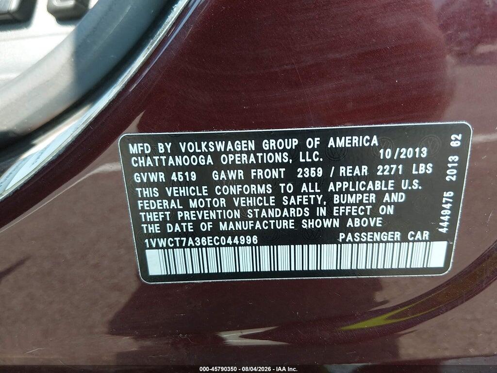 1VWCT7A36EC044996 2014 VOLKSWAGEN PASSAT photo no. 9