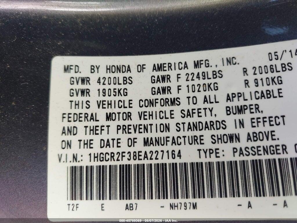 1HGCR2F38EA227164 2014 HONDA ACCORD photo no. 9