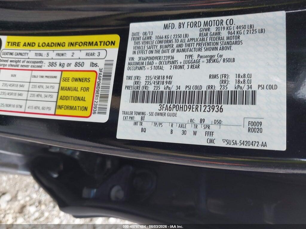 3FA6P0HD9ER123936 2014 FORD FUSION photo no. 9