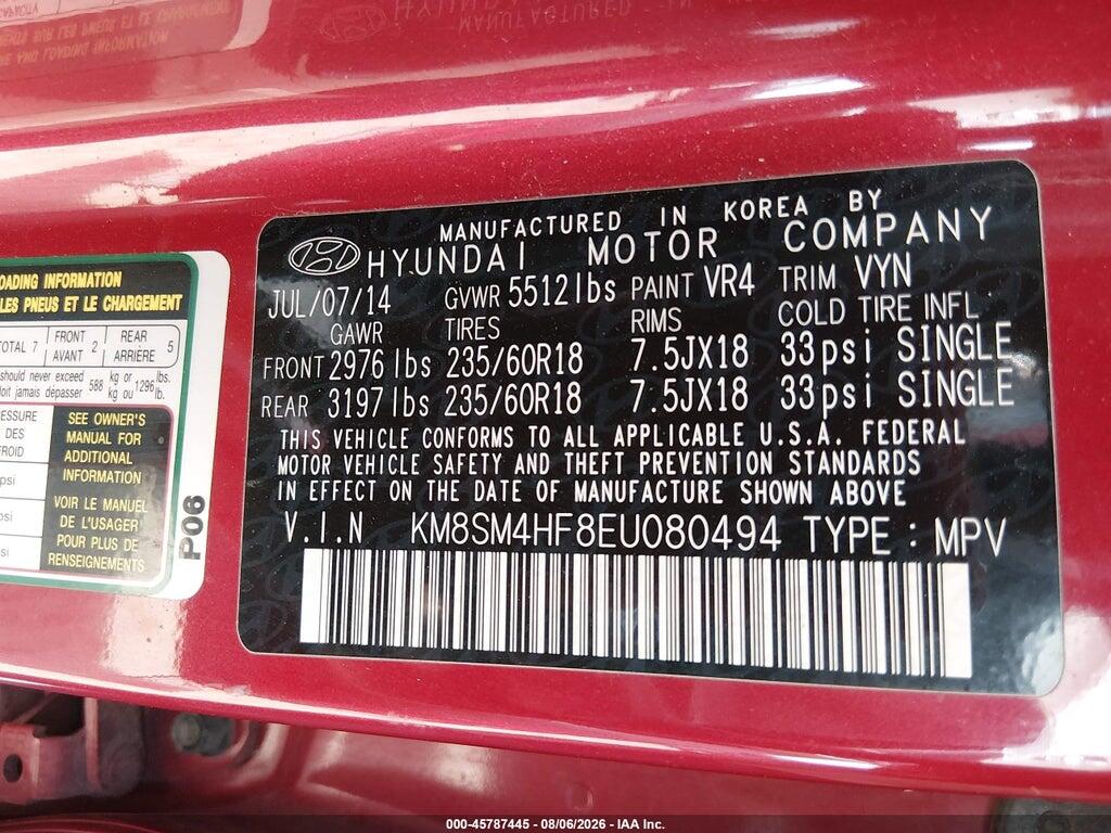 KM8SM4HF8EU080494 2014 HYUNDAI SANTA FE photo no. 9