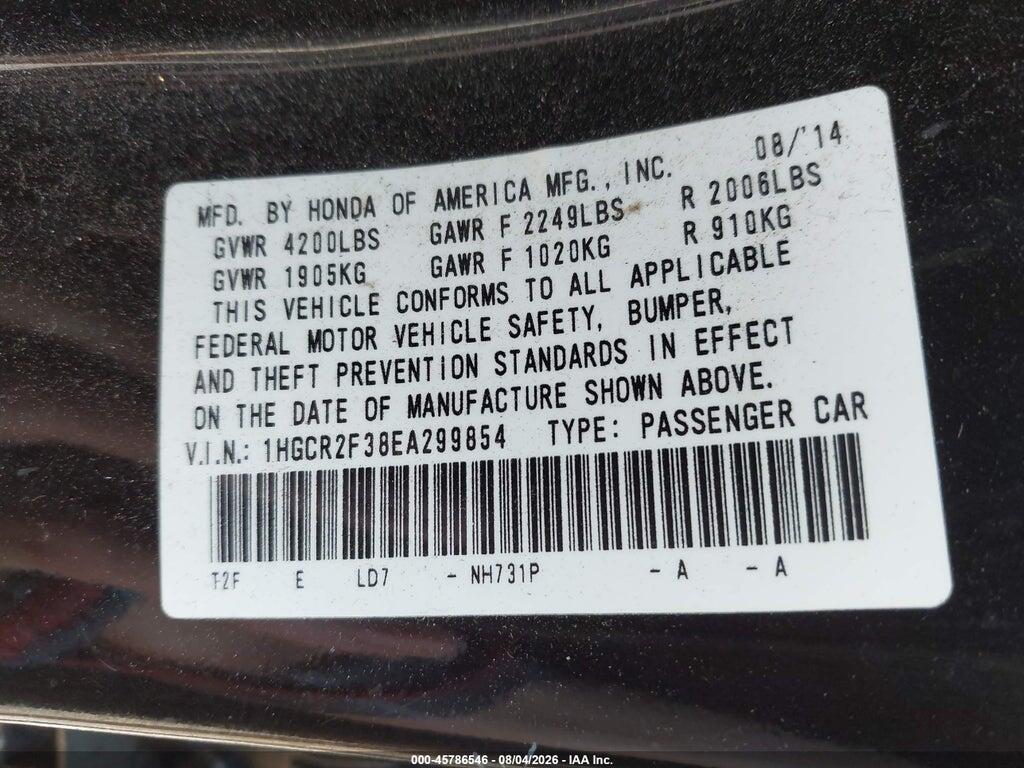 1HGCR2F38EA299854 2014 HONDA ACCORD photo no. 9
