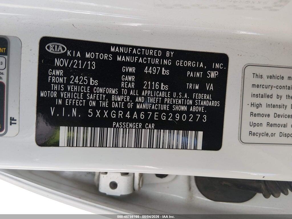 5XXGR4A67EG290273 2014 KIA OPTIMA photo no. 9