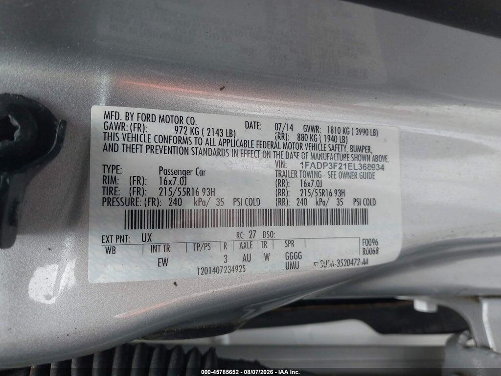 1FADP3F21EL368934 2014 FORD FOCUS photo no. 9