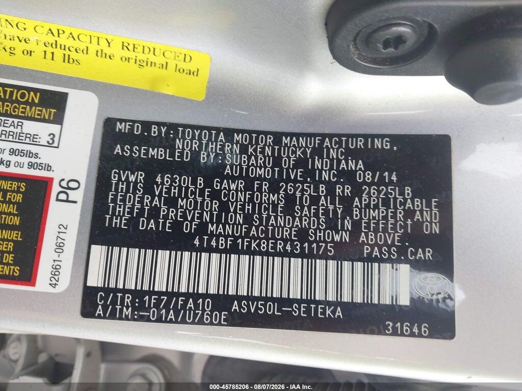 4T4BF1FK8ER431175 2014 TOYOTA CAMRY photo no. 9