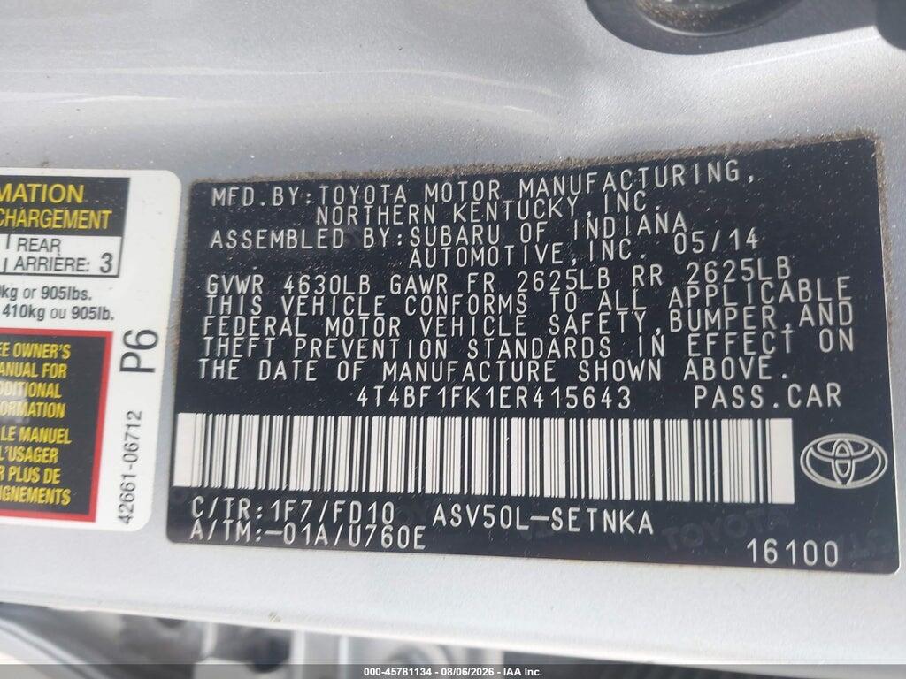4T4BF1FK1ER415643 2014 TOYOTA CAMRY photo no. 9