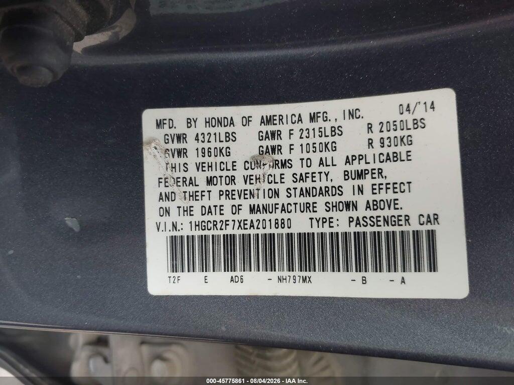 1HGCR2F7XEA201880 2014 HONDA ACCORD photo no. 9