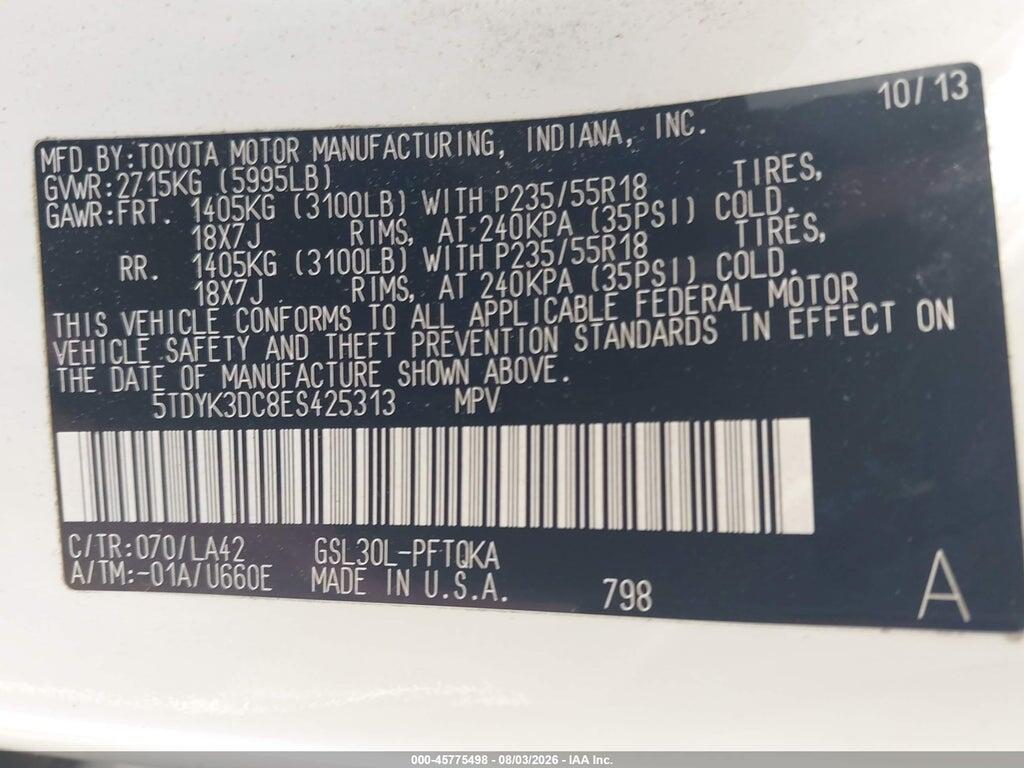5TDYK3DC8ES425313 2014 TOYOTA SIENNA photo no. 9