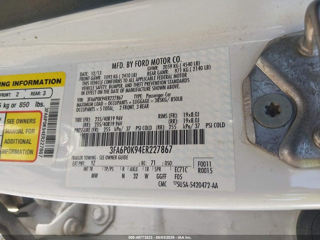3FA6P0K94ER227867 2014 FORD FUSION photo no. 9