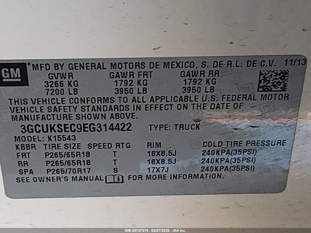 3GCUKSEC9EG314422 2014 CHEVROLET SILVERADO 1500 photo no. 9