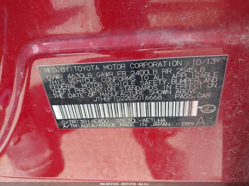JTHBF1D22E5016668 2014 LEXUS IS 250 photo no. 9