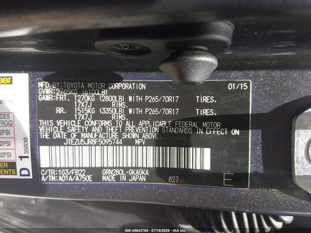 JTEZU5JR8F5095744 2015 TOYOTA 4RUNNER photo no. 9