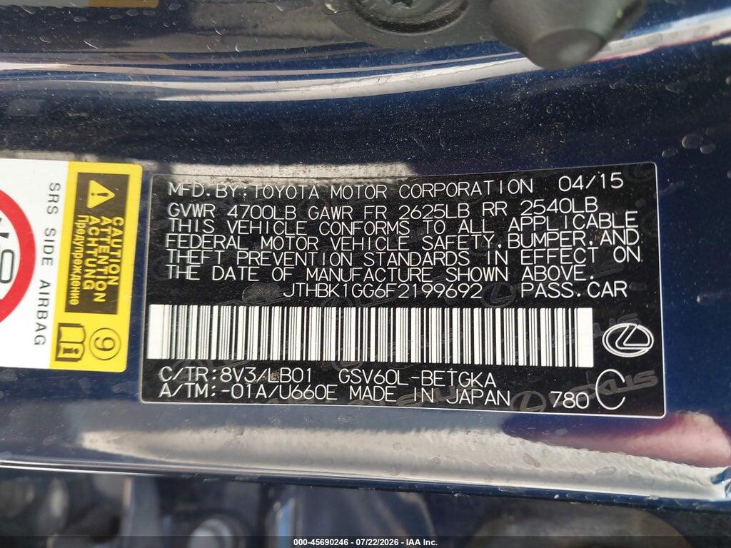 JTHBK1GG6F2199692 2015 LEXUS ES 350 photo no. 9