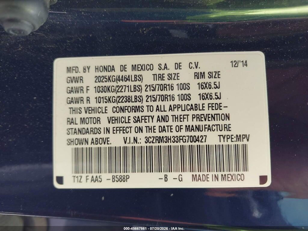 3CZRM3H33FG700427 2015 HONDA CR-V photo no. 9