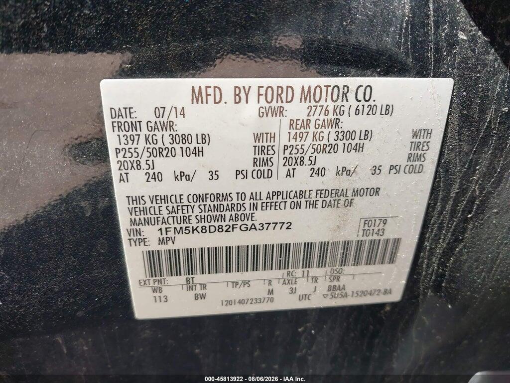 1FM5K8D82FGA37772 2015 FORD EXPLORER photo no. 9