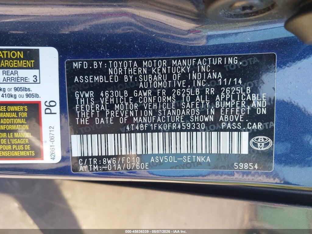 4T4BF1FK0FR459330 2015 TOYOTA CAMRY photo no. 9
