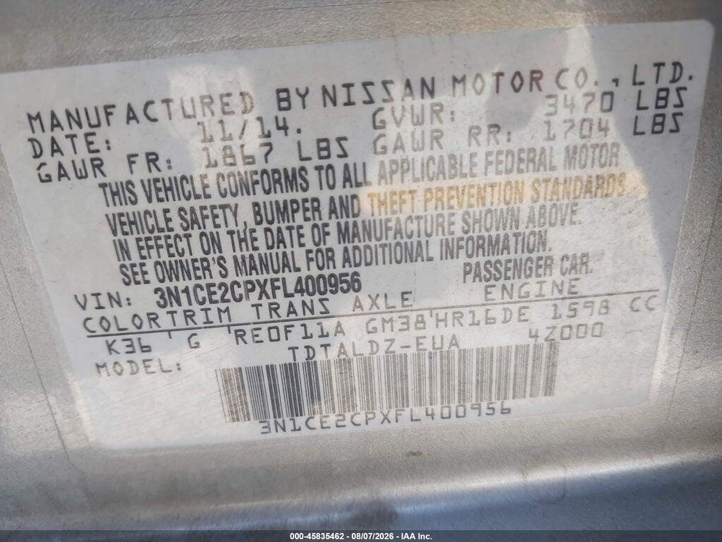 3N1CE2CPXFL400956 2015 NISSAN VERSA NOTE photo no. 9