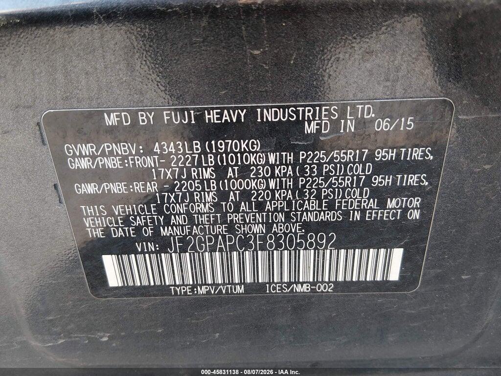 JF2GPAPC3F8305892 2015 SUBARU XV CROSSTREK photo no. 9