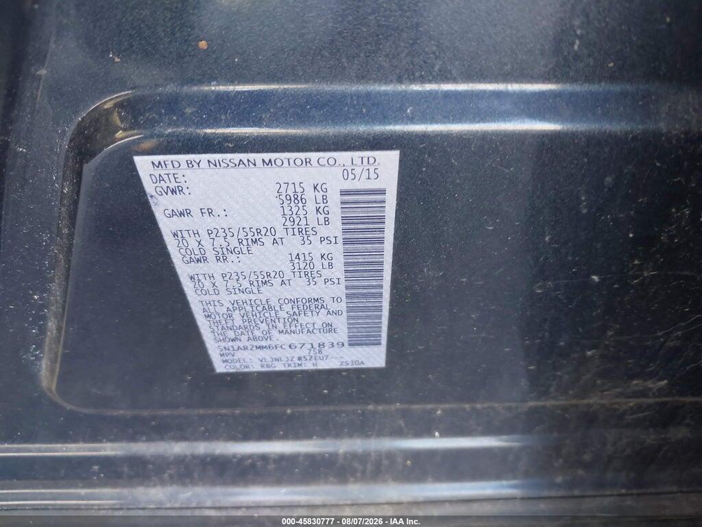 5N1AR2MM6FC671839 2015 NISSAN PATHFINDER photo no. 9