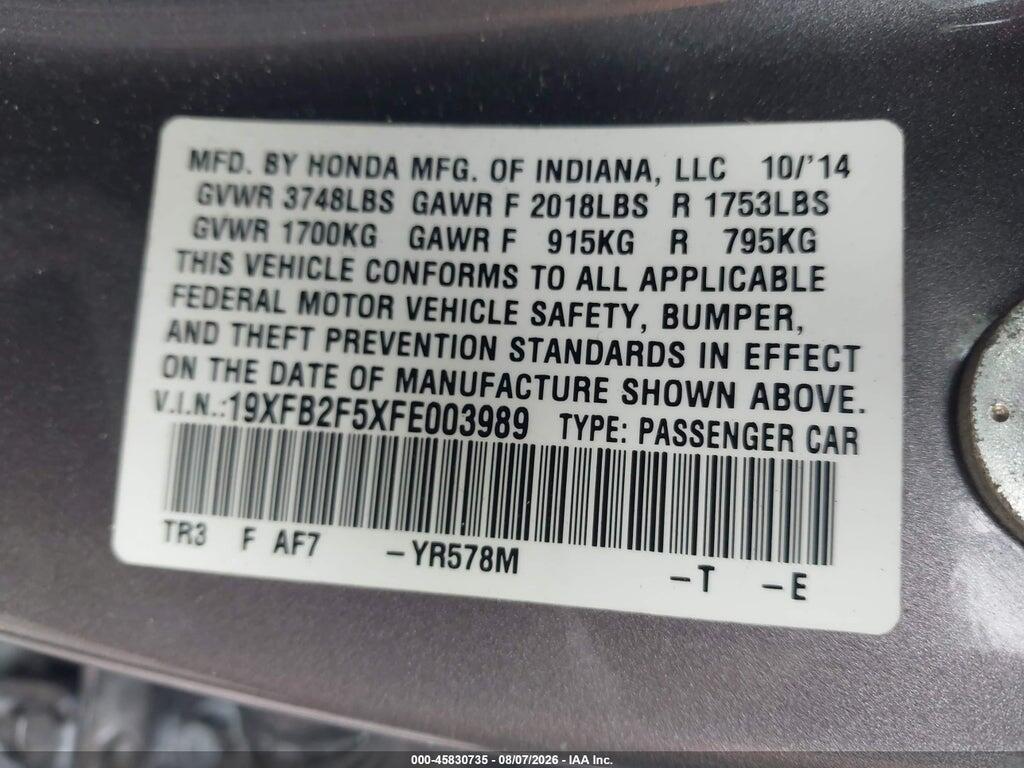 19XFB2F5XFE003989 2015 HONDA CIVIC photo no. 9