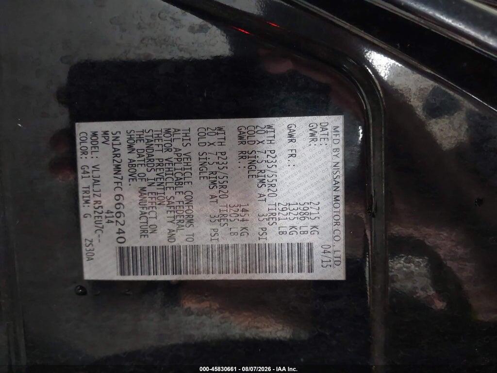 5N1AR2MN7FC666240 2015 NISSAN PATHFINDER photo no. 9