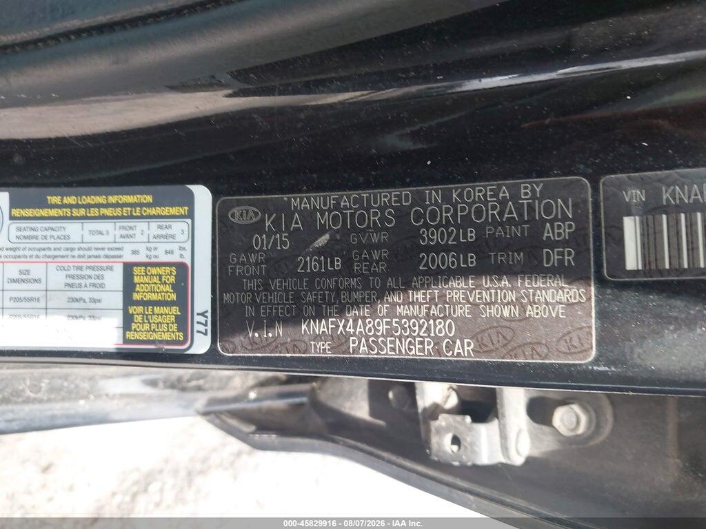 KNAFX4A89F5392180 2015 KIA FORTE photo no. 9