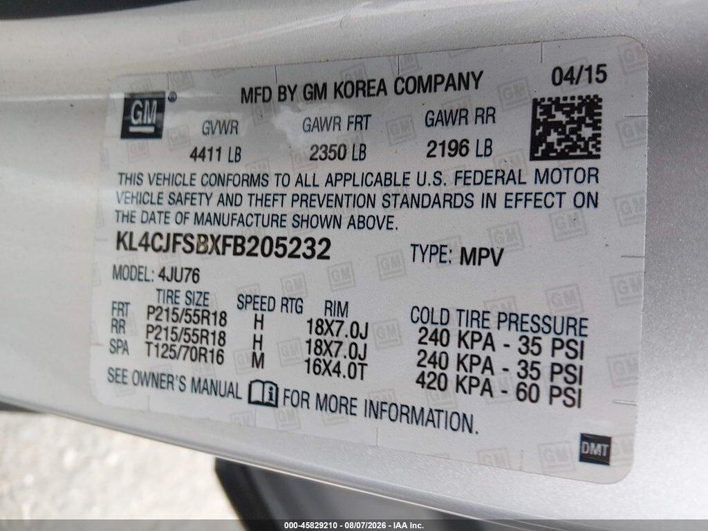 KL4CJFSBXFB205232 2015 BUICK ENCORE photo no. 9