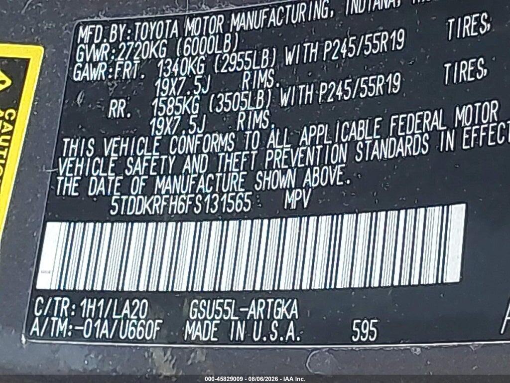 5TDDKRFH6FS131565 2015 TOYOTA HIGHLANDER photo no. 9