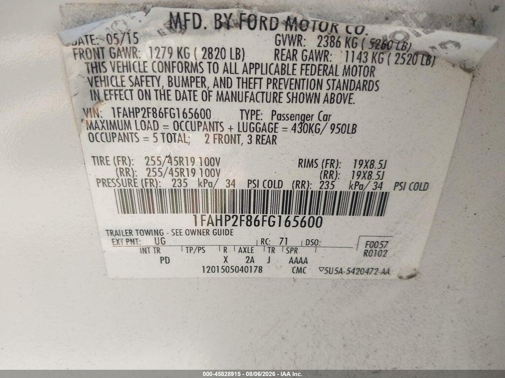 1FAHP2F86FG165600 2015 FORD TAURUS photo no. 9