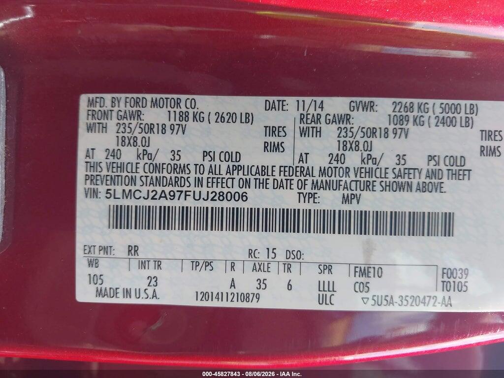 5LMCJ2A97FUJ28006 2015 LINCOLN MKC photo no. 9