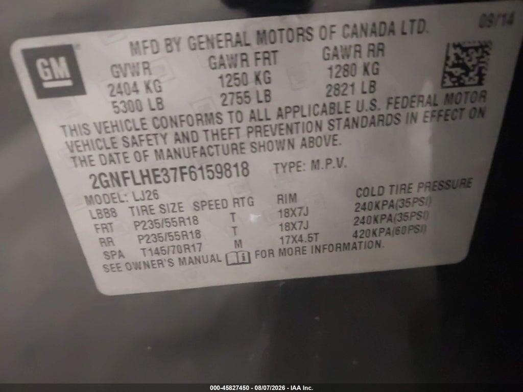 2GNFLHE37F6159818 2015 CHEVROLET EQUINOX photo no. 9