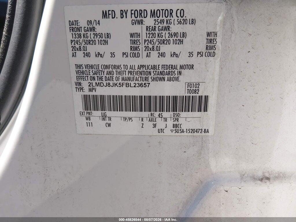 2LMDJ8JK5FBL23657 2015 LINCOLN MKX photo no. 9