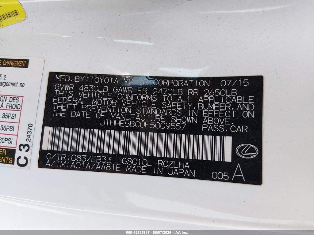 JTHHE5BC0F5009557 2015 LEXUS RC 350 photo no. 9