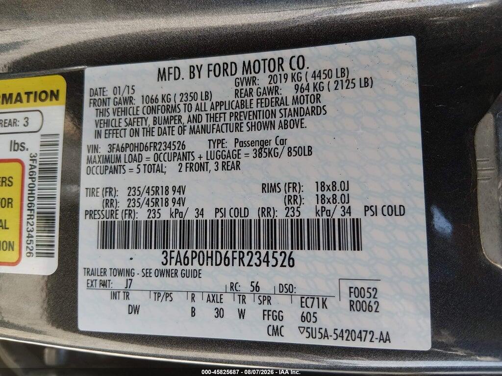 3FA6P0HD6FR234526 2015 FORD FUSION photo no. 9