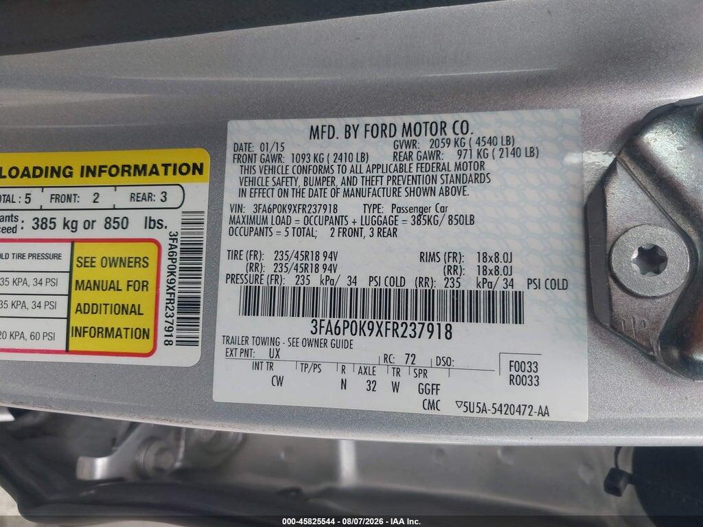 3FA6P0K9XFR237918 2015 FORD FUSION photo no. 9