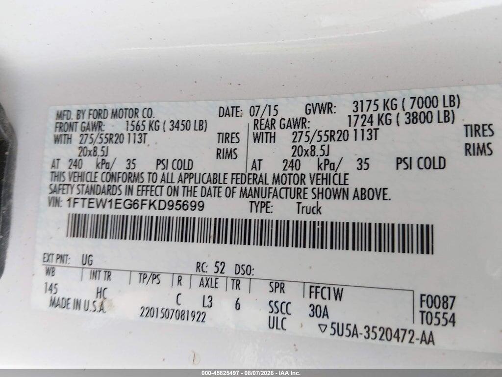 1FTEW1EG6FKD95699 2015 FORD F-150 photo no. 9