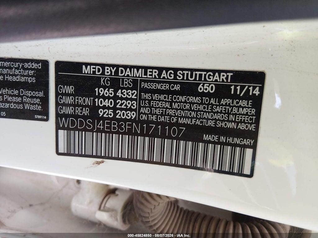 WDDSJ4EB3FN171107 2015 MERCEDES-BENZ CLA 250 photo no. 9