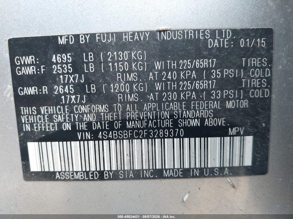 4S4BSBFC2F3289370 2015 SUBARU OUTBACK photo no. 9