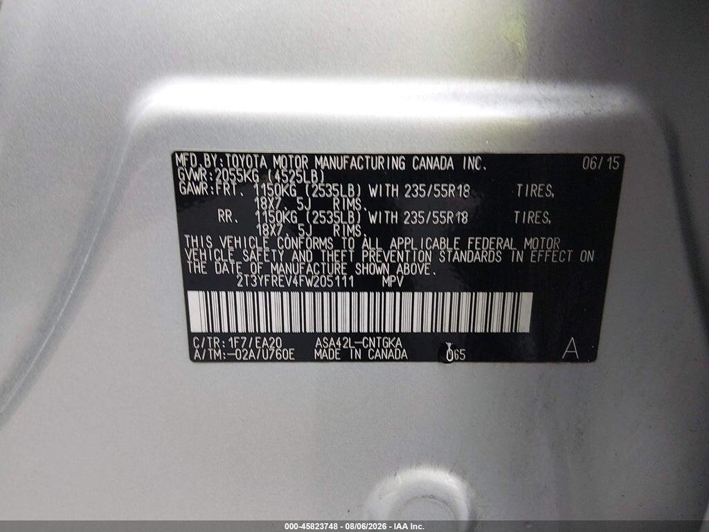2T3YFREV4FW205111 2015 TOYOTA RAV4 photo no. 9