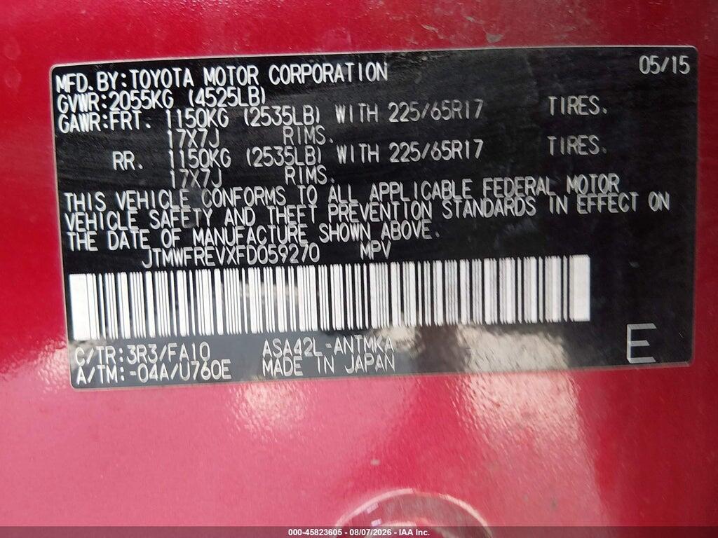 JTMWFREVXFD059270 2015 TOYOTA RAV4 photo no. 9
